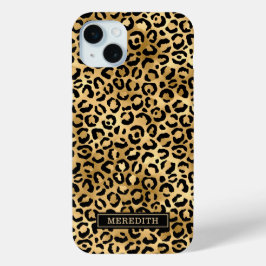 Goud Folie Luipaardprint Monogram iPhone 15 Mini Hoesje