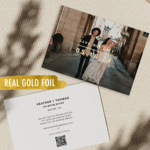 Goud Folie Minimalistische Save Our Date QR Bruilo Uitnodiging