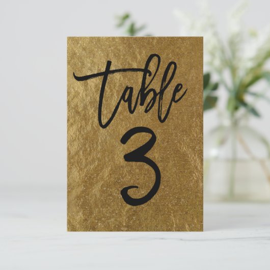 Goud Folie Moderne Script Tafelnummer 3 (Staand voorkant)