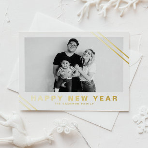 Goud Folie Moderne Strepen Foto Gelukkig Nieuwjaar Feestdagen Briefkaart