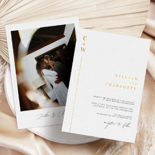 Goud Folie Monogram Minimalistische Trouwkaart Uitnodiging