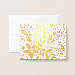 Goud Folie Mooie Festieve Bloemen Kerstkaart Kaarten