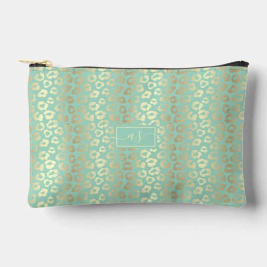 Goud Folie Muntgroene Luipaardprint Monogram Etui (Voorkant)