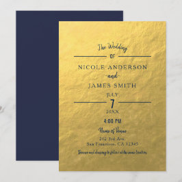Goud Folie Navyblauw Minimaal Schoon Klassiek Huwe Kaart