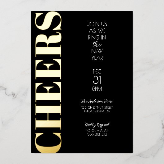 Goud Folie Nieuwjaarsfeest Uitnodiging (Voorkant)