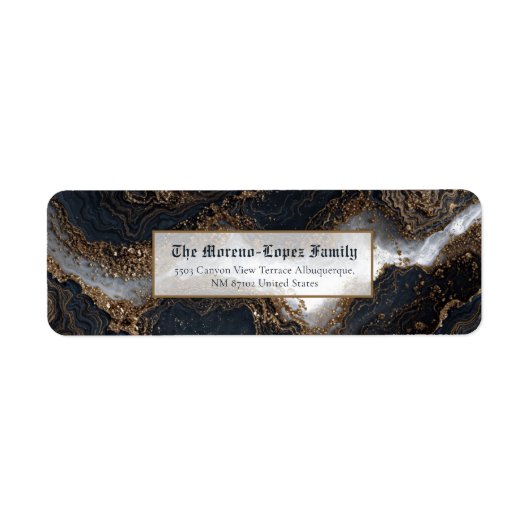 Goud Folie Obsidiaan Marmer Retouradres Etiket (Voorkant)