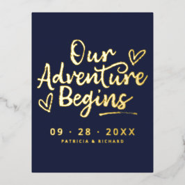 Goud Folie Ons Avontuur Begint Save the Date Kaart