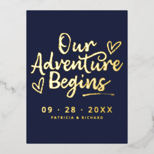 Goud Folie Ons Avontuur Begint Save the Date Kaart