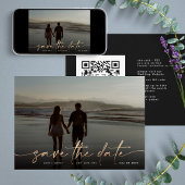 Goud Folie Onyx Zwart Modern Foto QR Code Save The Date