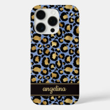 Goud Folie Op Blauwe Luipaardprint Monogram