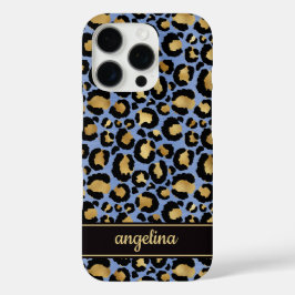 Goud Folie Op Blauwe Luipaardprint Monogram iPhone 16 Pro Hoesje