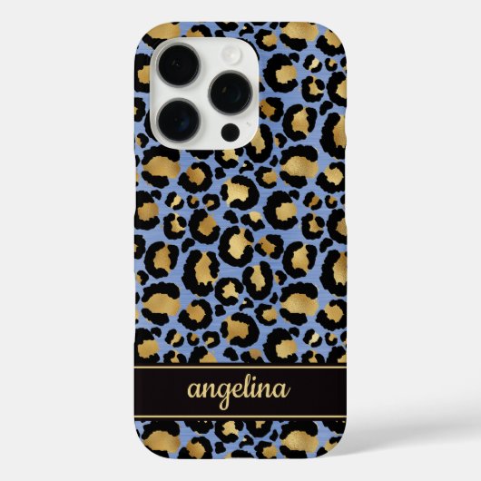 Goud Folie Op Blauwe Luipaardprint Monogram Case-Mate iPhone Case (Achterkant)