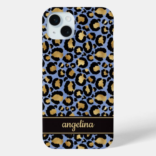 Goud Folie Op Blauwe Luipaardprint Monogram Case-Mate iPhone Case (Achterkant)