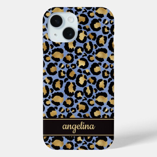 Goud Folie Op Blauwe Luipaardprint Monogram Case-Mate iPhone Case (Achterkant)