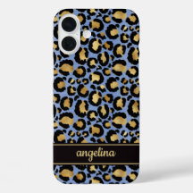 Goud Folie Op Blauwe Luipaardprint Monogram