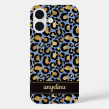 Goud Folie Op Blauwe Luipaardprint Monogram