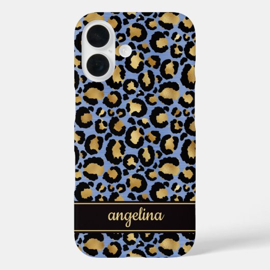 Goud Folie Op Blauwe Luipaardprint Monogram Case-Mate iPhone Case (Achterkant)