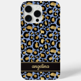Goud Folie Op Blauwe Luipaardprint Monogram iPhone 15 Pro Max Hoesje