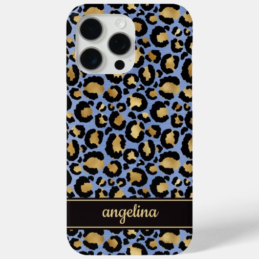 Goud Folie Op Blauwe Luipaardprint Monogram Case-Mate iPhone Case (Achterkant)