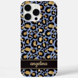 Goud Folie Op Blauwe Luipaardprint Monogram iPhone 16 Pro Max Hoesje