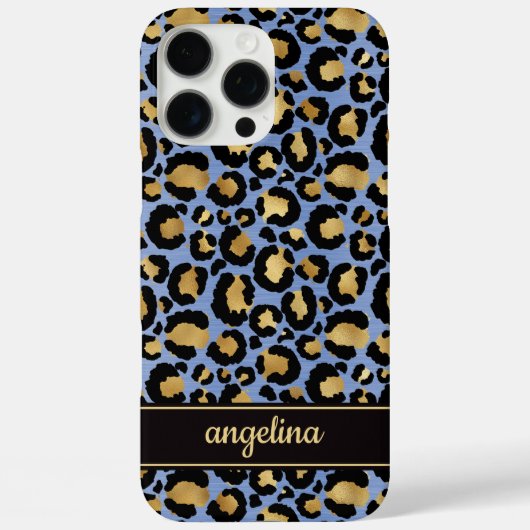 Goud Folie Op Blauwe Luipaardprint Monogram Case-Mate iPhone Case (Achterkant)