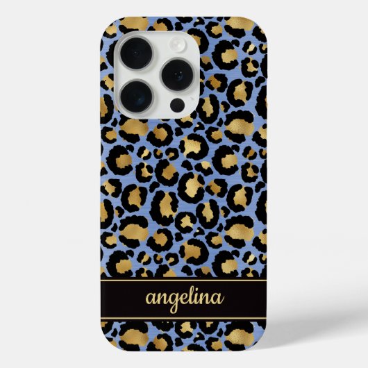 Goud Folie Op Blauwe Luipaardprint Monogram Case-Mate iPhone Case (Achterkant)