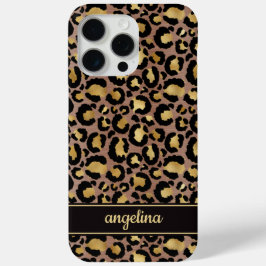 Goud Folie Op Bruine Luipaardprint Monogram iPhone 15 Pro Max Hoesje