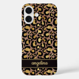 Goud Folie Op Bruine Luipaardprint Monogram iPhone 16 Hoesje