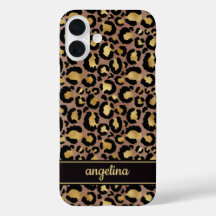 Goud Folie Op Bruine Luipaardprint Monogram