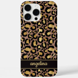Goud Folie Op Bruine Luipaardprint Monogram iPhone 16 Pro Max Hoesje
