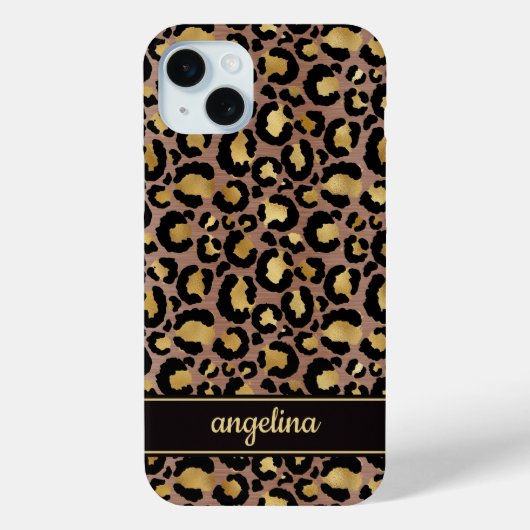 Goud Folie Op Bruine Luipaardprint Monogram Case-Mate iPhone Case (Achterkant)