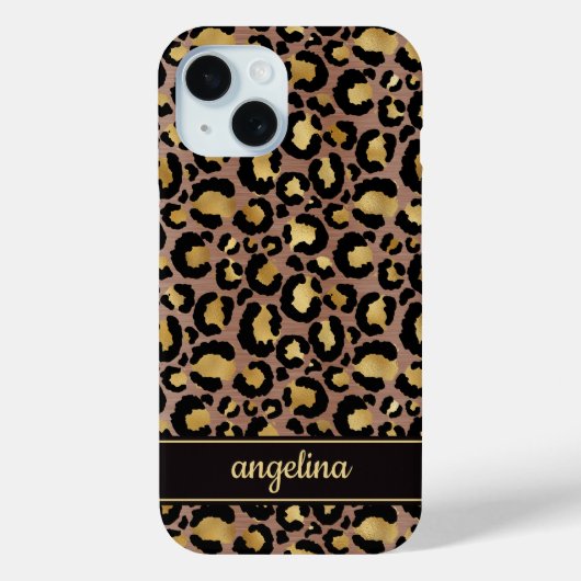 Goud Folie Op Bruine Luipaardprint Monogram Case-Mate iPhone Case (Achterkant)