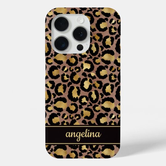 Goud Folie Op Bruine Luipaardprint Monogram Case-Mate iPhone Case (Achterkant)