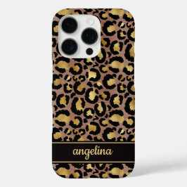 Goud Folie Op Bruine Luipaardprint Monogram iPhone 16 Pro Hoesje