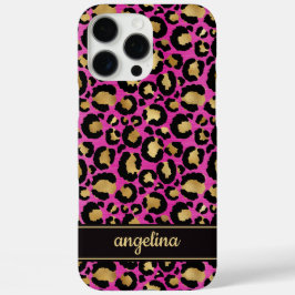 Goud Folie Op Heet Roze Luipaardprint Monogram iPhone 16 Pro Max Hoesje