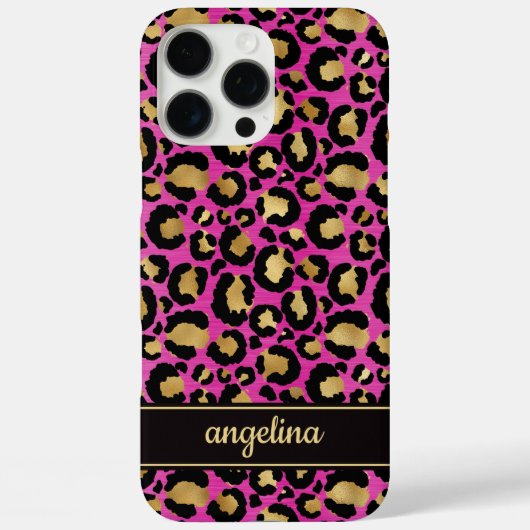 Goud Folie Op Heet Roze Luipaardprint Monogram Case-Mate iPhone Case (Achterkant)