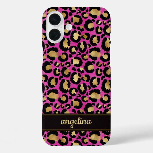 Goud Folie Op Heet Roze Luipaardprint Monogram Case-Mate iPhone Case (Achterkant)