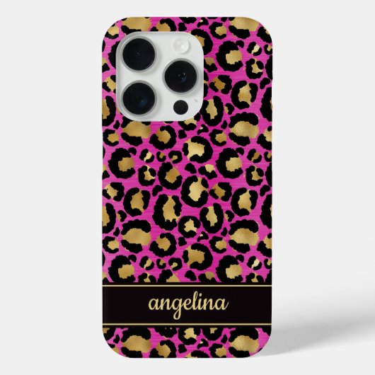 Goud Folie Op Heet Roze Luipaardprint Monogram Case-Mate iPhone Case (Achterkant)