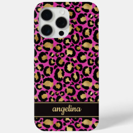 Goud Folie Op Heet Roze Luipaardprint Monogram iPhone 15 Pro Max Hoesje