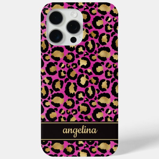 Goud Folie Op Heet Roze Luipaardprint Monogram Case-Mate iPhone Case (Achterkant)