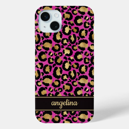 Goud Folie Op Heet Roze Luipaardprint Monogram Case-Mate iPhone Case (Achterkant)