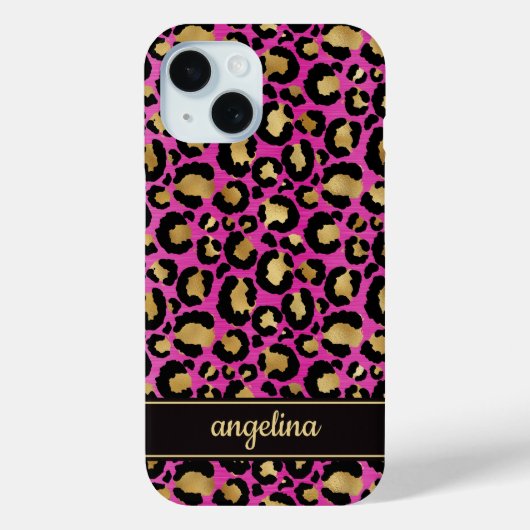 Goud Folie Op Heet Roze Luipaardprint Monogram Case-Mate iPhone Case (Achterkant)