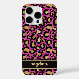 Goud Folie Op Heet Roze Luipaardprint Monogram iPhone 16 Pro Hoesje