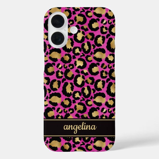 Goud Folie Op Heet Roze Luipaardprint Monogram Case-Mate iPhone Case (Achterkant)
