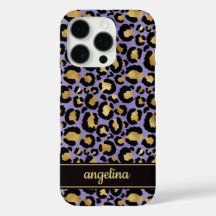 Goud Folie Op Paarse Luipaardprint Monogram