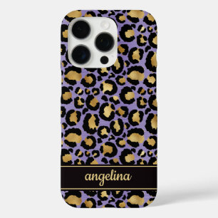 Goud Folie Op Paarse Luipaardprint Monogram iPhone 16 Pro Hoesje