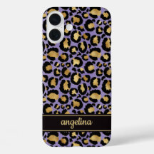 Goud Folie Op Paarse Luipaardprint Monogram