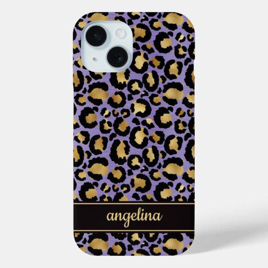 Goud Folie Op Paarse Luipaardprint Monogram Case-Mate iPhone Case (Achterkant)