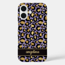 Goud Folie Op Paarse Luipaardprint Monogram