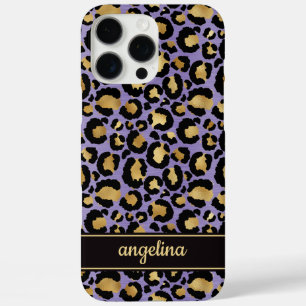 Goud Folie Op Paarse Luipaardprint Monogram iPhone 16 Pro Max Hoesje
